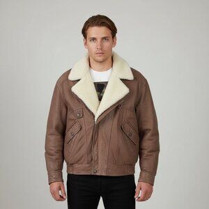 Vintage Adventure Bound Shearling-Lined Leather Bomber Jacket Size Large
